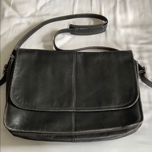 Distressed Genuine Black Leather Shoulder Bag
